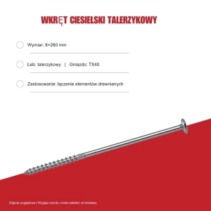 Wkręty konstrukcyjne B.PRO talerzykowe 8x260 TX40 50szt